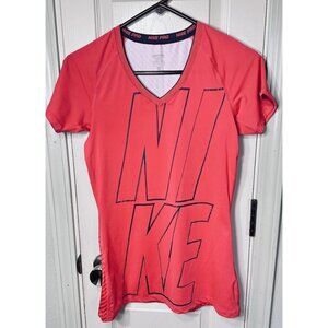 Nike Pro Womens Med Red Athletic Workout Short Sleeve Shirt Activewear Fitted